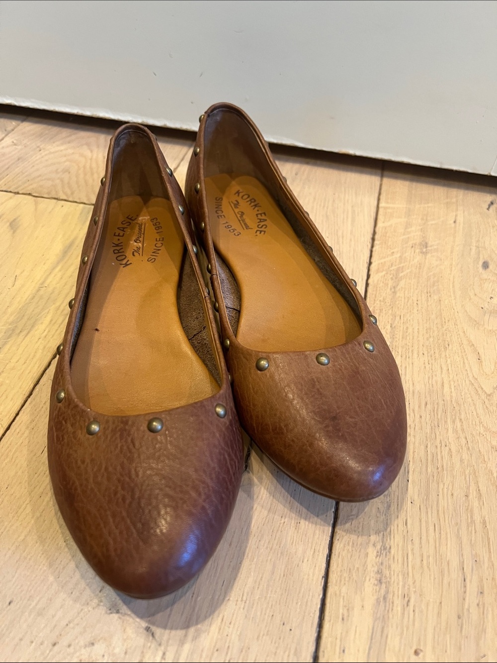 Kork-Ease Brown Studded Leather Ballet Flats